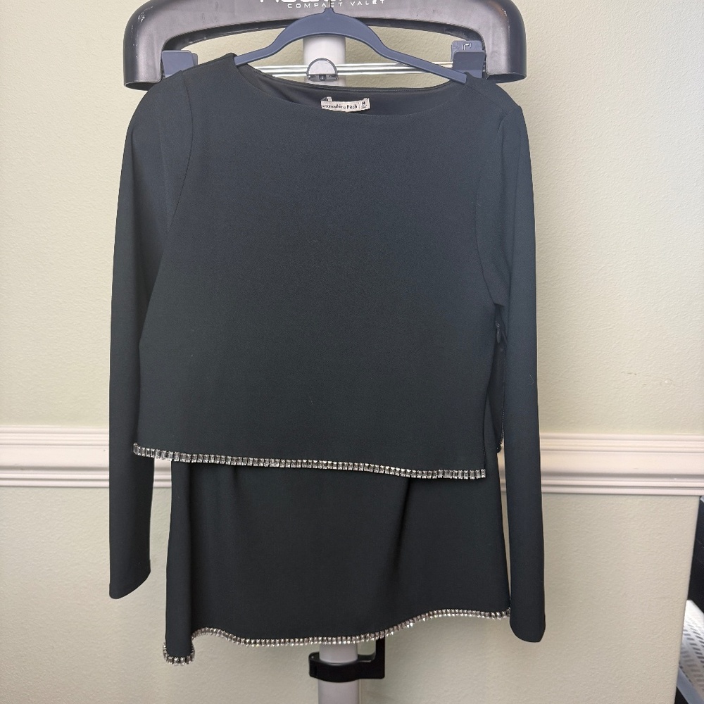 Abercrombie & Fitch Black Long Sleeve Mini Dress with Rhinestone Trim